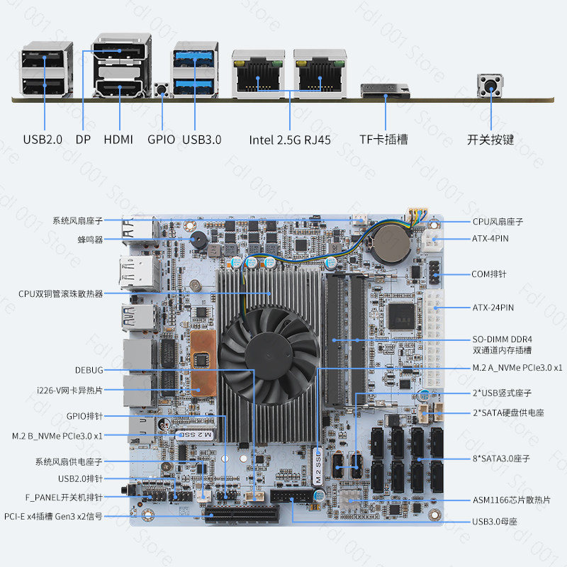 لوحة أم I5 8265UES مع 8 منافذ  - مراجعة Nas Motherboard 8 Sata Mini Itx وسعره